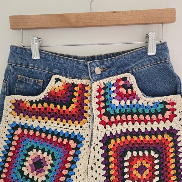 Farm Rio Multicolored High Rise Crochet Denim Shorts - Picture 5 of 6